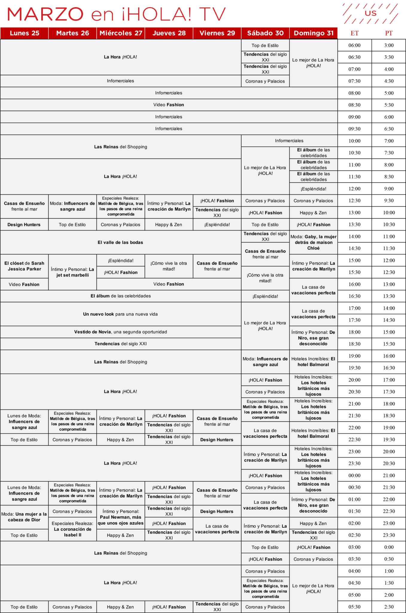 Horario de los Programas de ¡HOLA! TV | ¡HOLA! TV